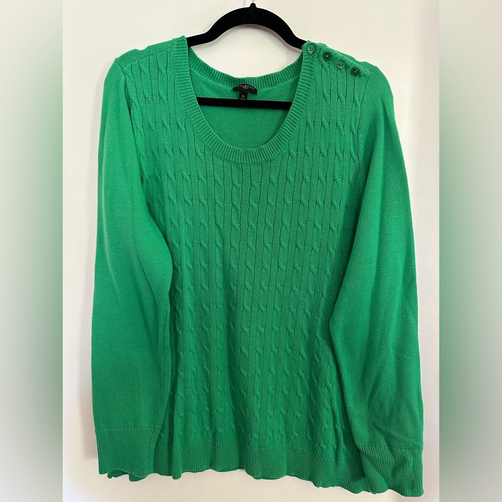 Talbots Bright Green Scoop-Neck Cable Knit Sweater